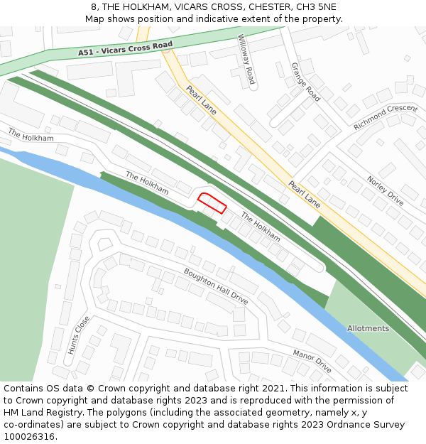 8, THE HOLKHAM, VICARS CROSS, CHESTER, CH3 5NE: Location map and indicative extent of plot