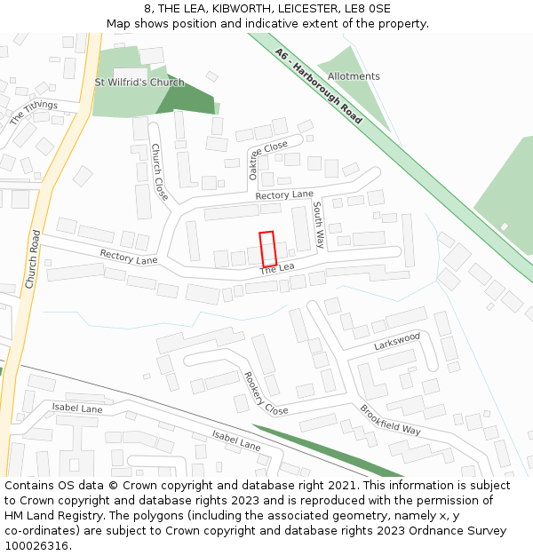 8, THE LEA, KIBWORTH, LEICESTER, LE8 0SE: Location map and indicative extent of plot