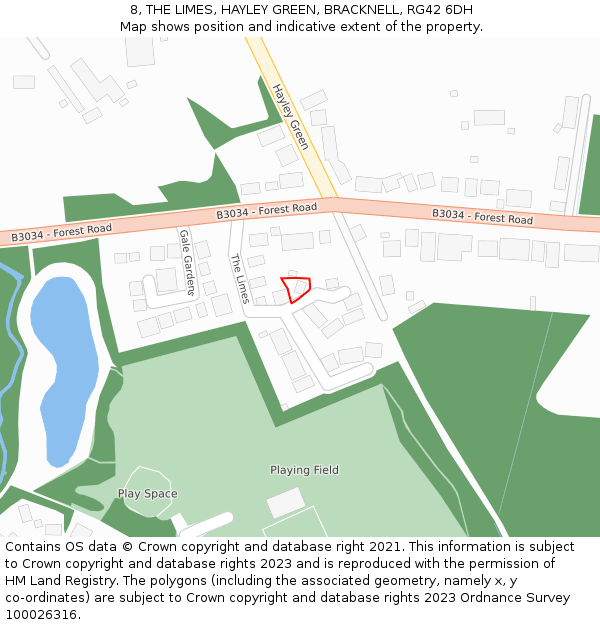 8, THE LIMES, HAYLEY GREEN, BRACKNELL, RG42 6DH: Location map and indicative extent of plot