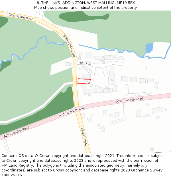 8, THE LINKS, ADDINGTON, WEST MALLING, ME19 5RX: Location map and indicative extent of plot