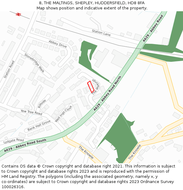 8, THE MALTINGS, SHEPLEY, HUDDERSFIELD, HD8 8FA: Location map and indicative extent of plot