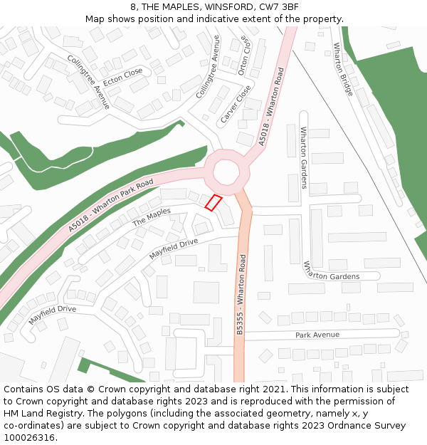 8, THE MAPLES, WINSFORD, CW7 3BF: Location map and indicative extent of plot