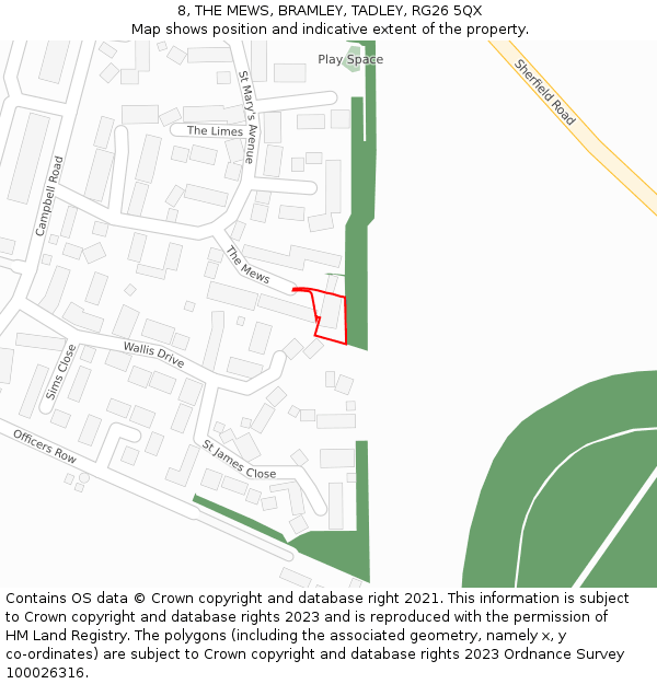 8, THE MEWS, BRAMLEY, TADLEY, RG26 5QX: Location map and indicative extent of plot