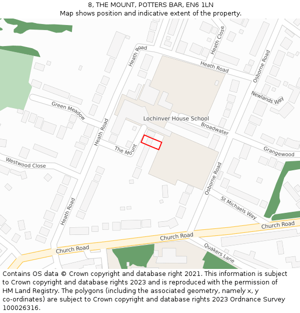 8, THE MOUNT, POTTERS BAR, EN6 1LN: Location map and indicative extent of plot
