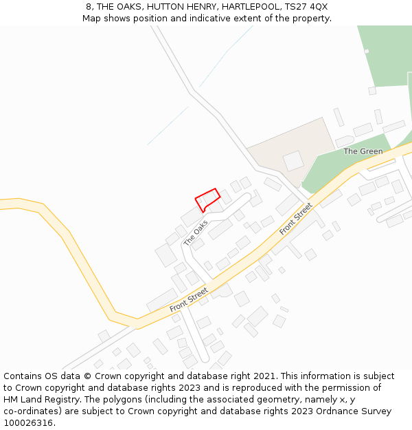 8, THE OAKS, HUTTON HENRY, HARTLEPOOL, TS27 4QX: Location map and indicative extent of plot