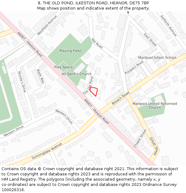 8, THE OLD POND, ILKESTON ROAD, HEANOR, DE75 7BP: Location map and indicative extent of plot