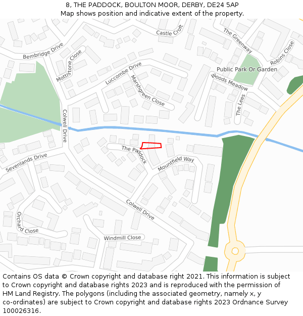8, THE PADDOCK, BOULTON MOOR, DERBY, DE24 5AP: Location map and indicative extent of plot