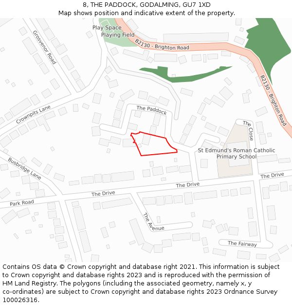 8, THE PADDOCK, GODALMING, GU7 1XD: Location map and indicative extent of plot