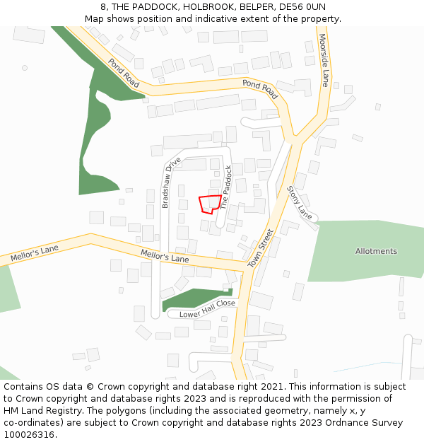 8, THE PADDOCK, HOLBROOK, BELPER, DE56 0UN: Location map and indicative extent of plot