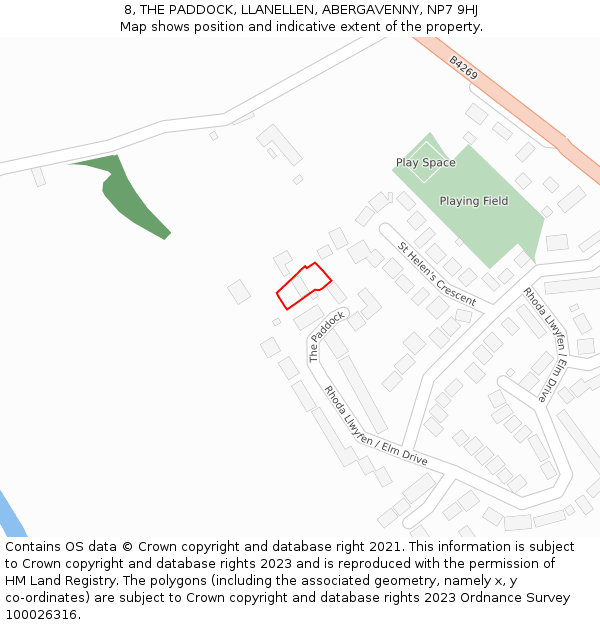 8, THE PADDOCK, LLANELLEN, ABERGAVENNY, NP7 9HJ: Location map and indicative extent of plot