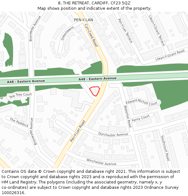 8, THE RETREAT, CARDIFF, CF23 5QZ: Location map and indicative extent of plot