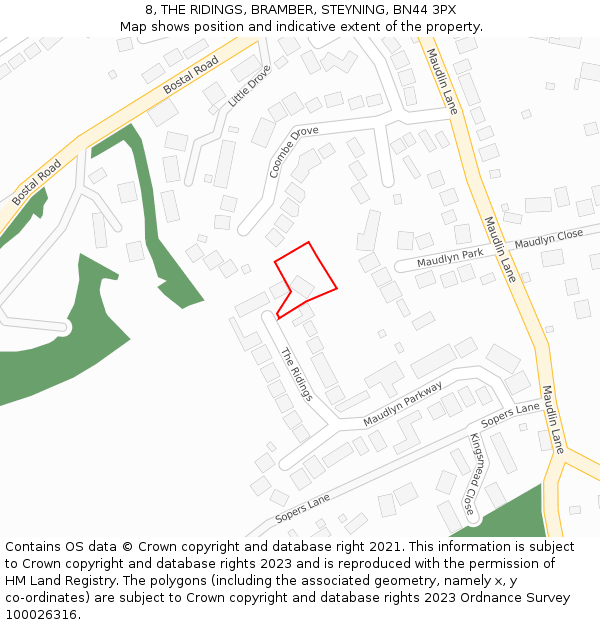 8, THE RIDINGS, BRAMBER, STEYNING, BN44 3PX: Location map and indicative extent of plot