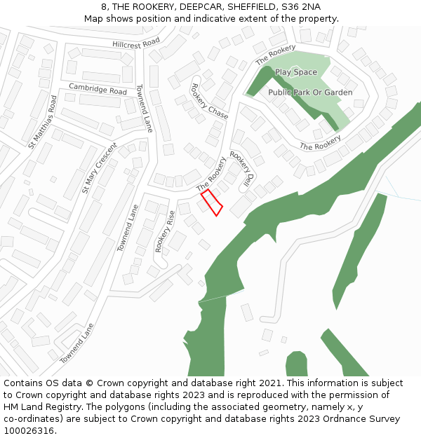 8, THE ROOKERY, DEEPCAR, SHEFFIELD, S36 2NA: Location map and indicative extent of plot