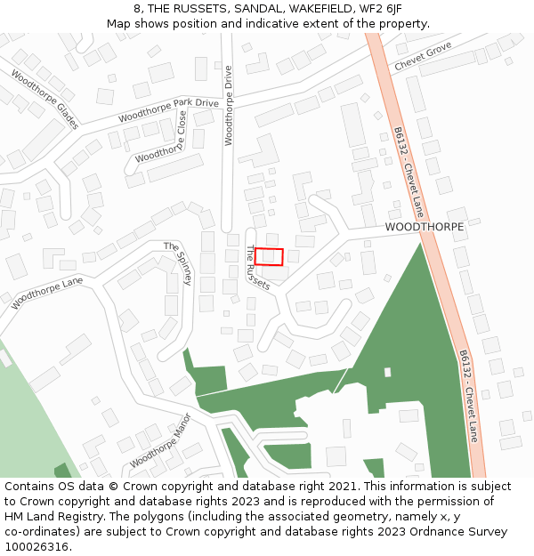 8, THE RUSSETS, SANDAL, WAKEFIELD, WF2 6JF: Location map and indicative extent of plot