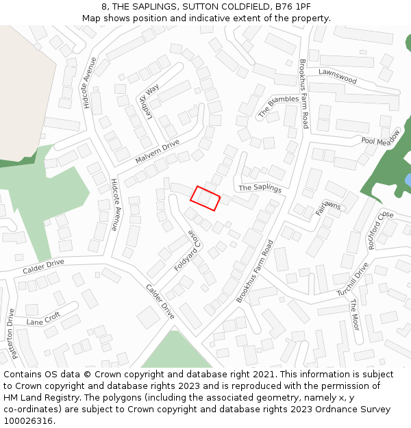 8, THE SAPLINGS, SUTTON COLDFIELD, B76 1PF: Location map and indicative extent of plot