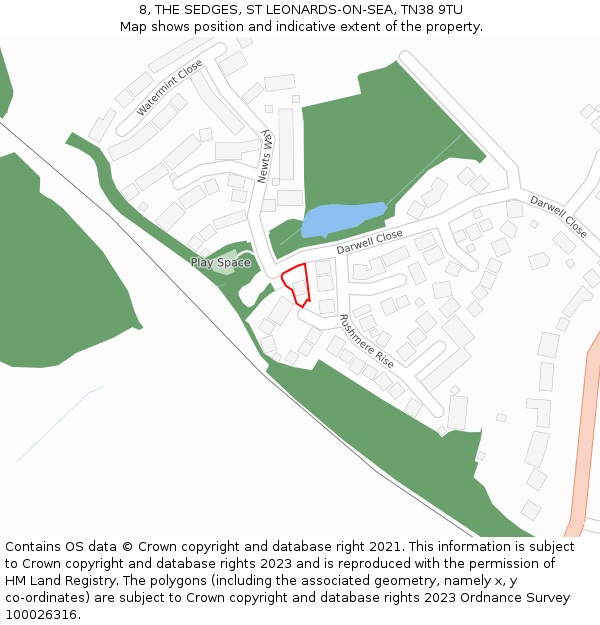 8, THE SEDGES, ST LEONARDS-ON-SEA, TN38 9TU: Location map and indicative extent of plot