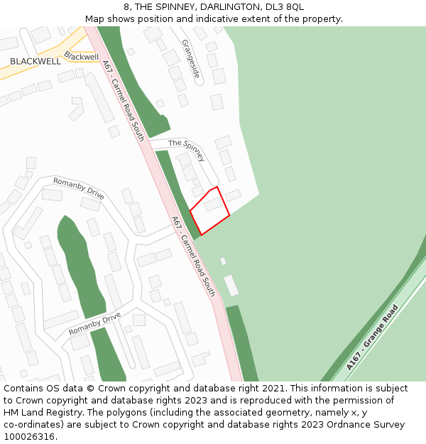 8, THE SPINNEY, DARLINGTON, DL3 8QL: Location map and indicative extent of plot