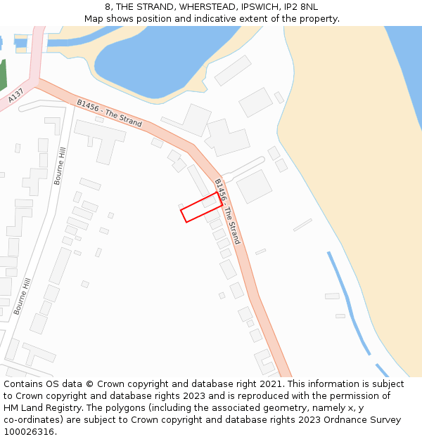 8, THE STRAND, WHERSTEAD, IPSWICH, IP2 8NL: Location map and indicative extent of plot
