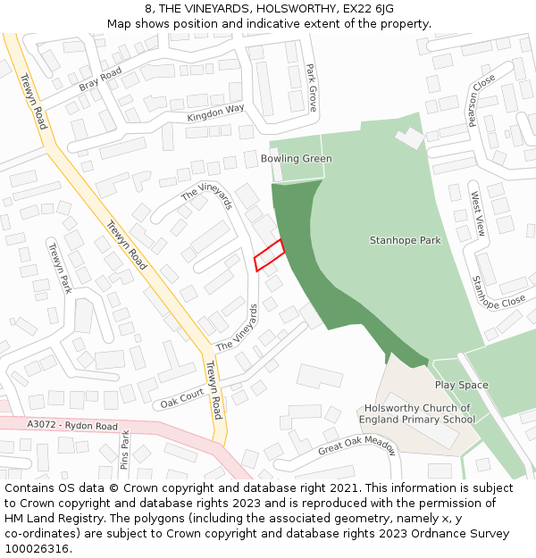 8, THE VINEYARDS, HOLSWORTHY, EX22 6JG: Location map and indicative extent of plot