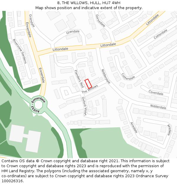 8, THE WILLOWS, HULL, HU7 4WH: Location map and indicative extent of plot