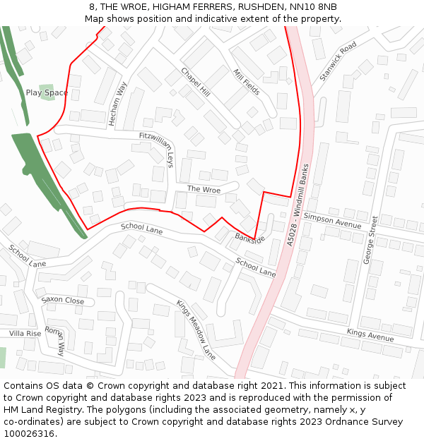 8, THE WROE, HIGHAM FERRERS, RUSHDEN, NN10 8NB: Location map and indicative extent of plot