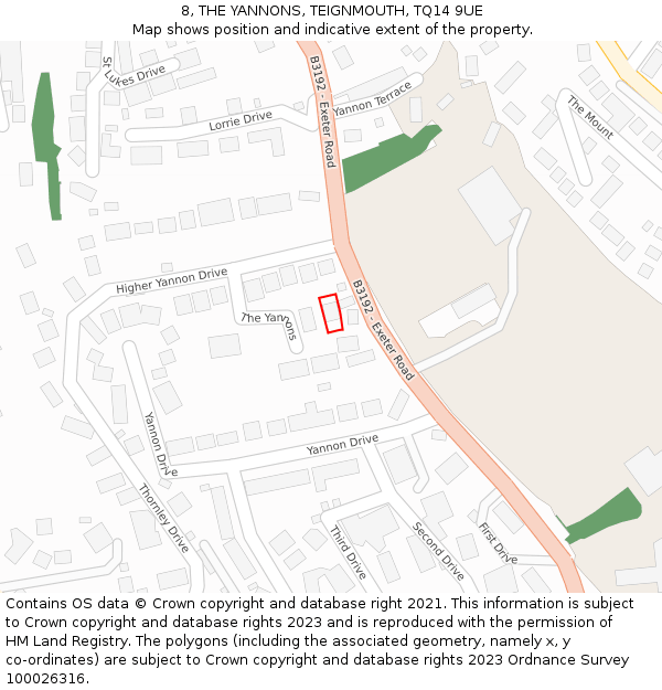 8, THE YANNONS, TEIGNMOUTH, TQ14 9UE: Location map and indicative extent of plot