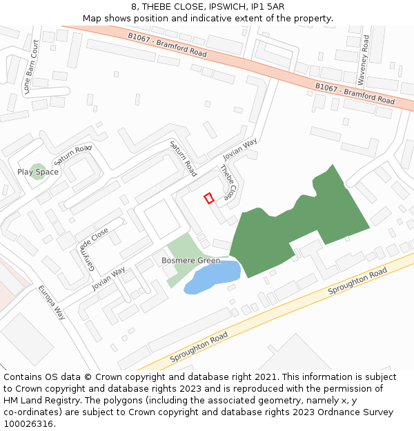 8, THEBE CLOSE, IPSWICH, IP1 5AR: Location map and indicative extent of plot