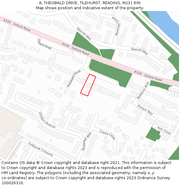 8, THEOBALD DRIVE, TILEHURST, READING, RG31 6YA: Location map and indicative extent of plot