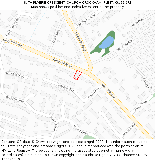 8, THIRLMERE CRESCENT, CHURCH CROOKHAM, FLEET, GU52 6RT: Location map and indicative extent of plot