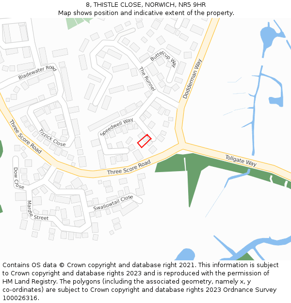 8, THISTLE CLOSE, NORWICH, NR5 9HR: Location map and indicative extent of plot