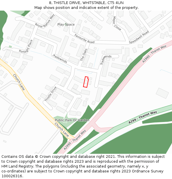 8, THISTLE DRIVE, WHITSTABLE, CT5 4UN: Location map and indicative extent of plot