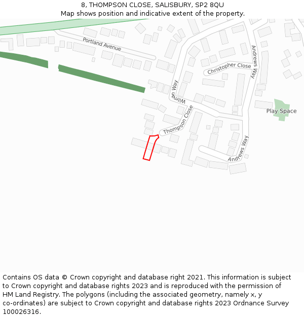 8, THOMPSON CLOSE, SALISBURY, SP2 8QU: Location map and indicative extent of plot