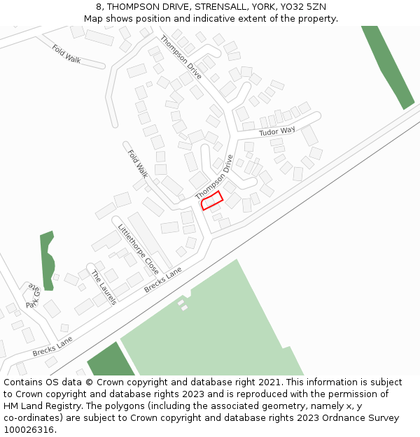8, THOMPSON DRIVE, STRENSALL, YORK, YO32 5ZN: Location map and indicative extent of plot