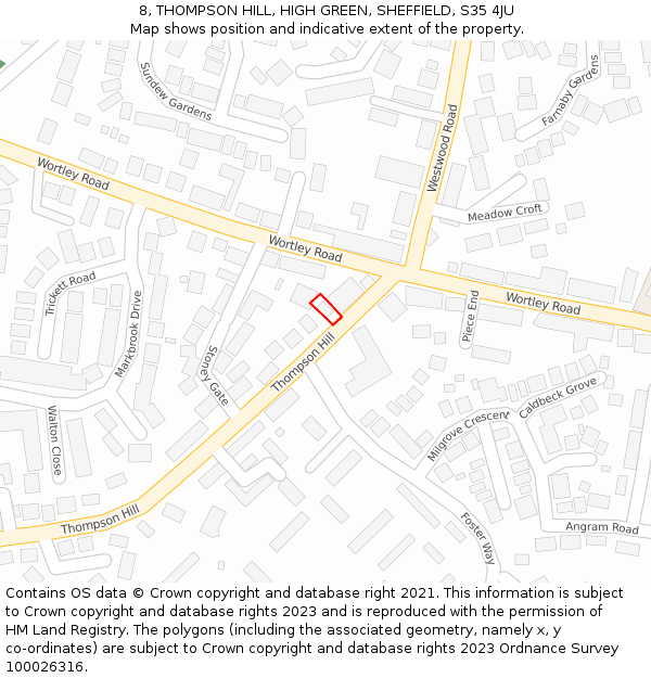 8, THOMPSON HILL, HIGH GREEN, SHEFFIELD, S35 4JU: Location map and indicative extent of plot