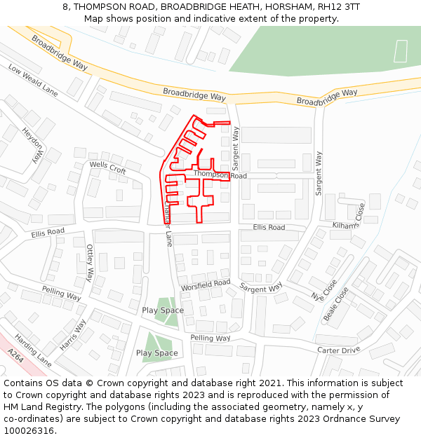 8, THOMPSON ROAD, BROADBRIDGE HEATH, HORSHAM, RH12 3TT: Location map and indicative extent of plot
