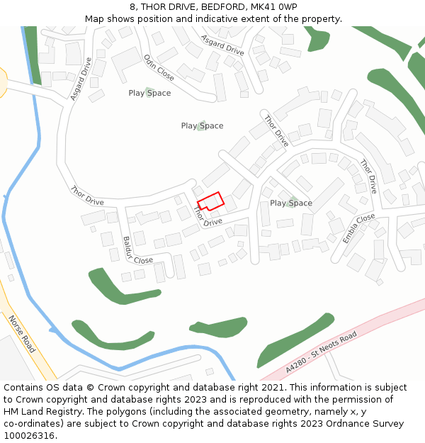 8, THOR DRIVE, BEDFORD, MK41 0WP: Location map and indicative extent of plot