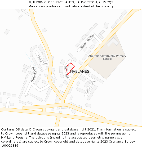 8, THORN CLOSE, FIVE LANES, LAUNCESTON, PL15 7QZ: Location map and indicative extent of plot