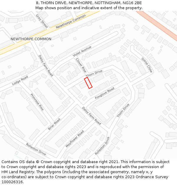 8, THORN DRIVE, NEWTHORPE, NOTTINGHAM, NG16 2BE: Location map and indicative extent of plot