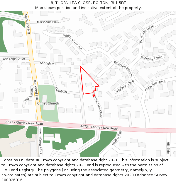 8, THORN LEA CLOSE, BOLTON, BL1 5BE: Location map and indicative extent of plot