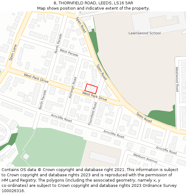 8, THORNFIELD ROAD, LEEDS, LS16 5AR: Location map and indicative extent of plot