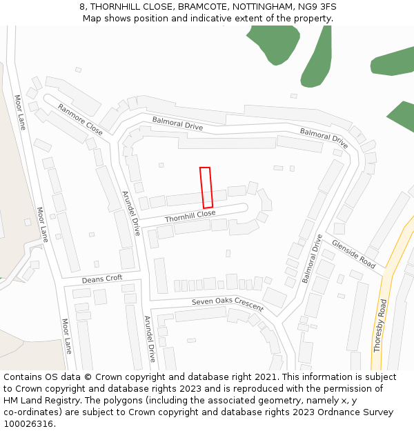 8, THORNHILL CLOSE, BRAMCOTE, NOTTINGHAM, NG9 3FS: Location map and indicative extent of plot