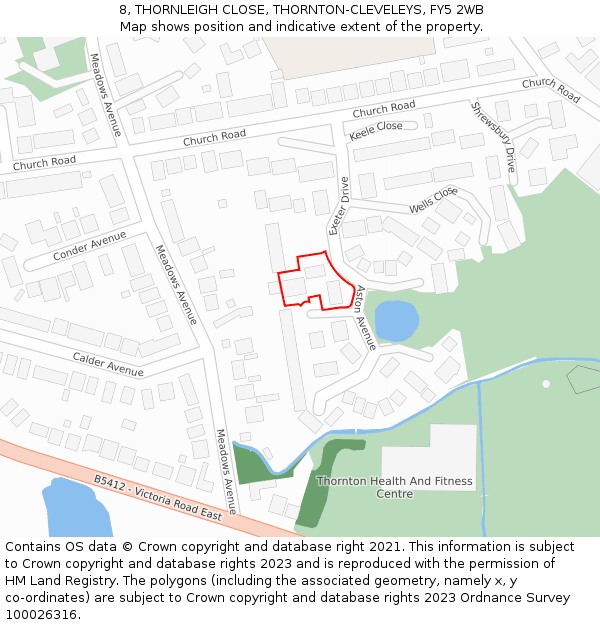 8, THORNLEIGH CLOSE, THORNTON-CLEVELEYS, FY5 2WB: Location map and indicative extent of plot