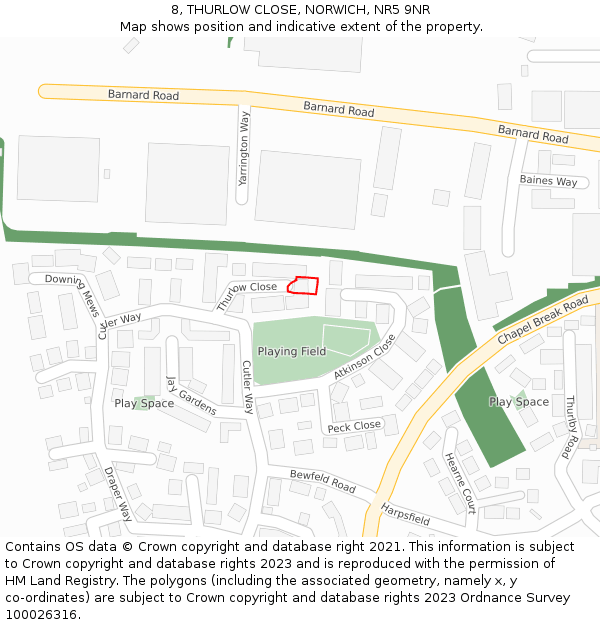 8, THURLOW CLOSE, NORWICH, NR5 9NR: Location map and indicative extent of plot