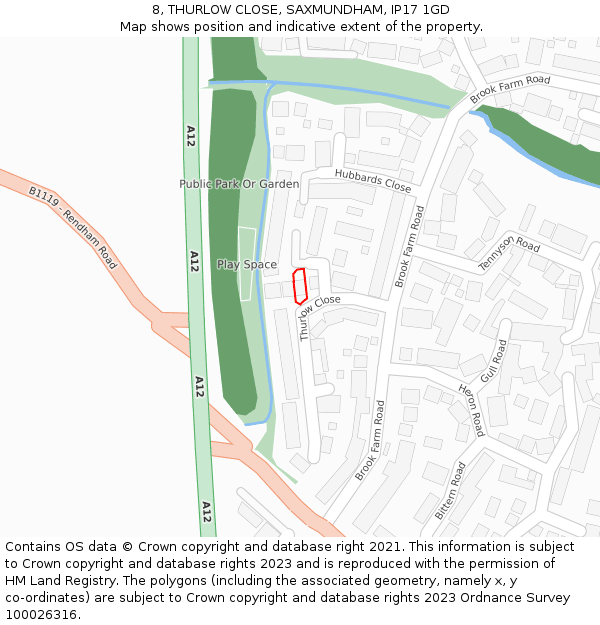 8, THURLOW CLOSE, SAXMUNDHAM, IP17 1GD: Location map and indicative extent of plot
