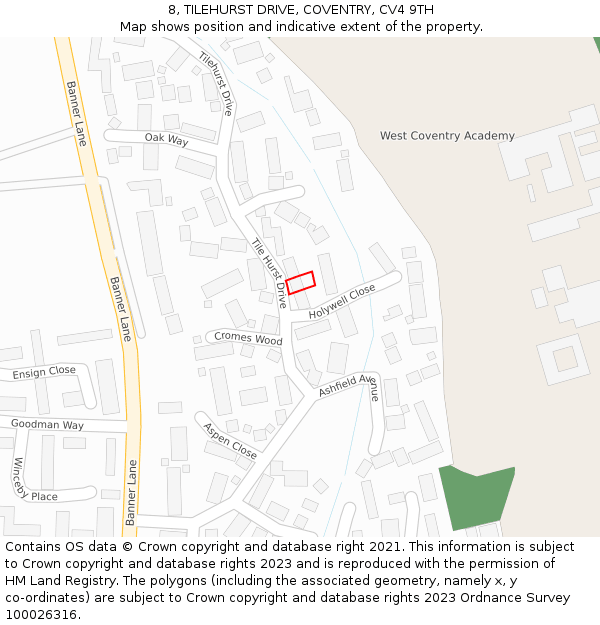 8, TILEHURST DRIVE, COVENTRY, CV4 9TH: Location map and indicative extent of plot
