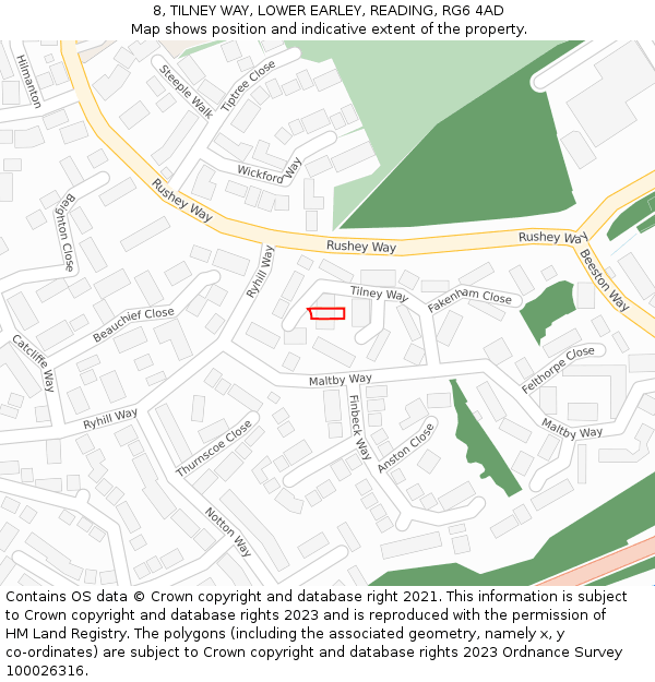 8, TILNEY WAY, LOWER EARLEY, READING, RG6 4AD: Location map and indicative extent of plot