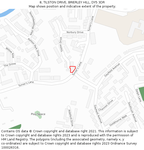 8, TILSTON DRIVE, BRIERLEY HILL, DY5 3DR: Location map and indicative extent of plot