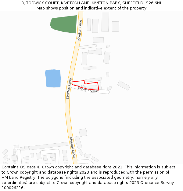 8, TODWICK COURT, KIVETON LANE, KIVETON PARK, SHEFFIELD, S26 6NL: Location map and indicative extent of plot