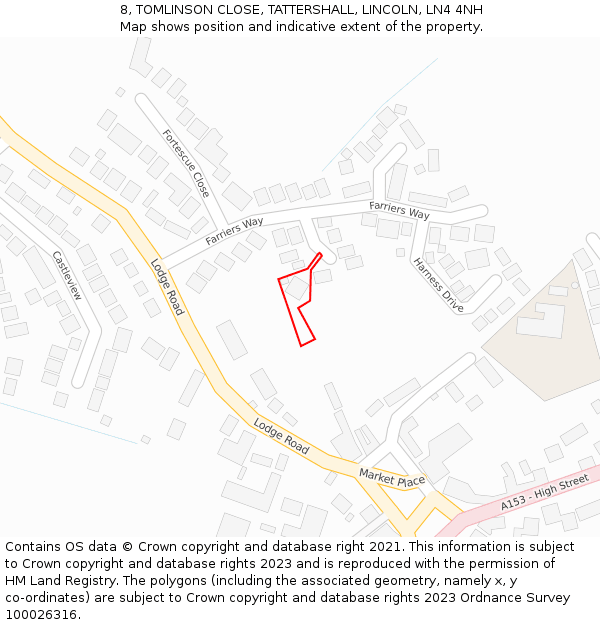 8, TOMLINSON CLOSE, TATTERSHALL, LINCOLN, LN4 4NH: Location map and indicative extent of plot