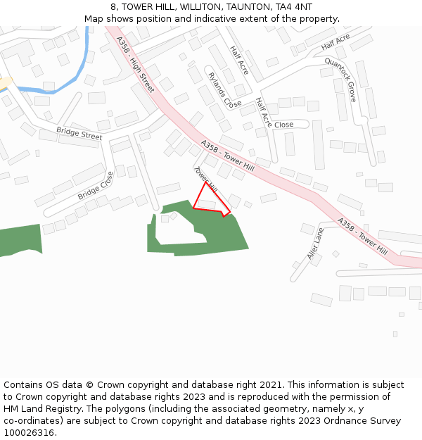 8, TOWER HILL, WILLITON, TAUNTON, TA4 4NT: Location map and indicative extent of plot